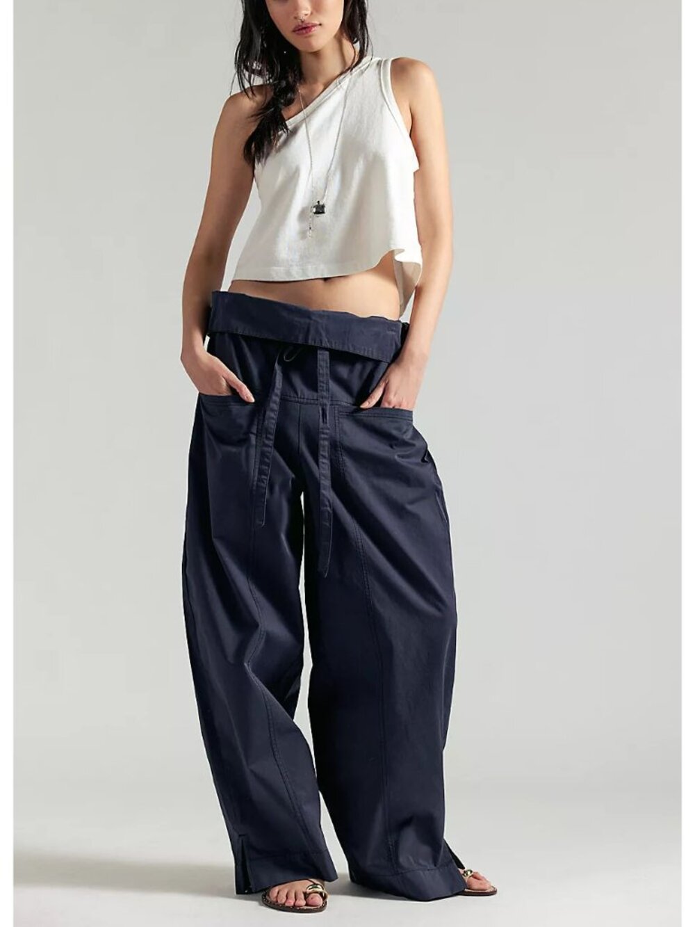 Wide-Leg Black Utility Pants Sz M/L